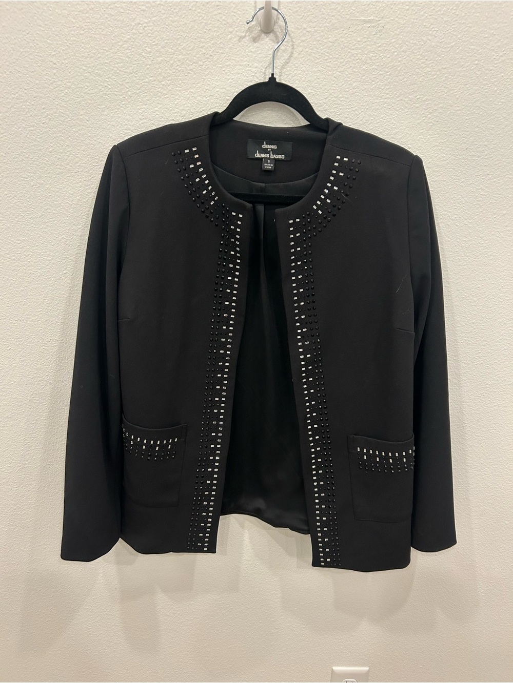 Dennis by Dennis basso Black Embellished Open Jacket and bell sleeve cardigan